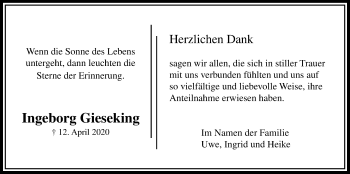 Traueranzeige von Ingeborg Gieseking von Bad Vilbel/Karben