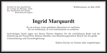 Traueranzeige von Ingrid Marquardt von Wetterauer Zeitung