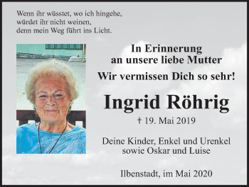 Traueranzeige von Ingrid Röhrig von Wetterauer Zeitung