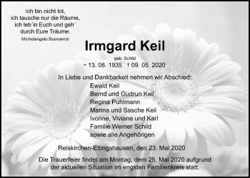Traueranzeige von Irmgard Keil von Giessener Allgemeine, Alsfelder Allgemeine