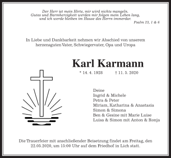 Traueranzeige von Karl Karmann von Licher Wochenblatt