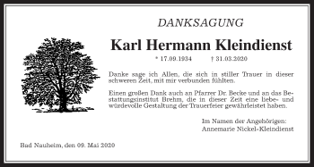 Traueranzeige von Karl Hermann Kleindienst von Wetterauer Zeitung