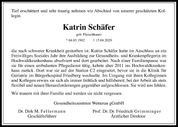 Traueranzeige von Katrin Schäfer von Wetterauer Zeitung