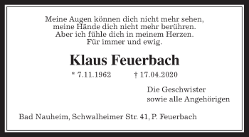Traueranzeige von Klaus Feuerbach von Wetterauer Zeitung