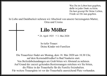 Traueranzeige von Lilo Möller von Wetterauer Zeitung