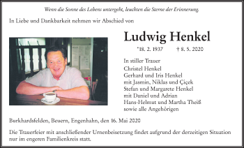 Traueranzeige von Ludwig Henkel von Giessener Allgemeine, Alsfelder Allgemeine