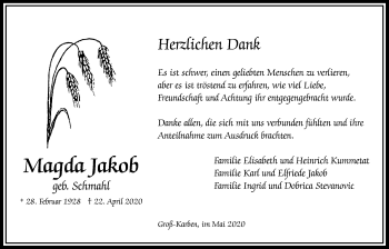 Traueranzeige von Magda Jakob von Bad Vilbel/Karben