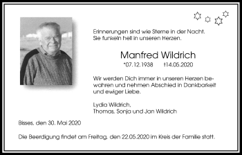Traueranzeige von Manfred Wildrich von Wetterauer Zeitung