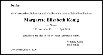 Traueranzeige von Margaretet Elisabeth König von Wetterauer Zeitung