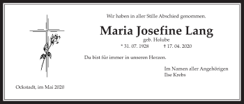 Traueranzeige von Maria Josefine Lang von Wetterauer Zeitung