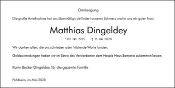 Traueranzeige von Matthias Dingeldey von Giessener Allgemeine, Alsfelder Allgemeine