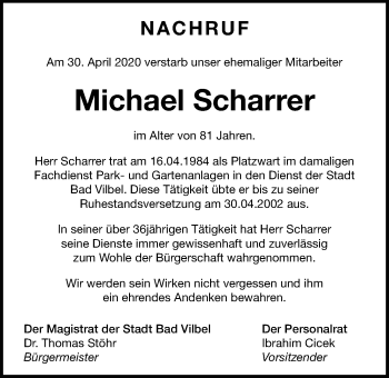 Traueranzeige von Michael Scharrer von Bad Vilbel/Karben