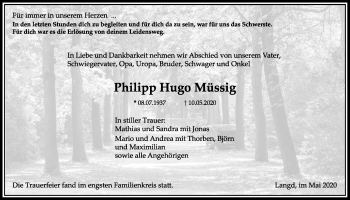 Traueranzeige von Philipp Hugo Müssig von Licher Wochenblatt