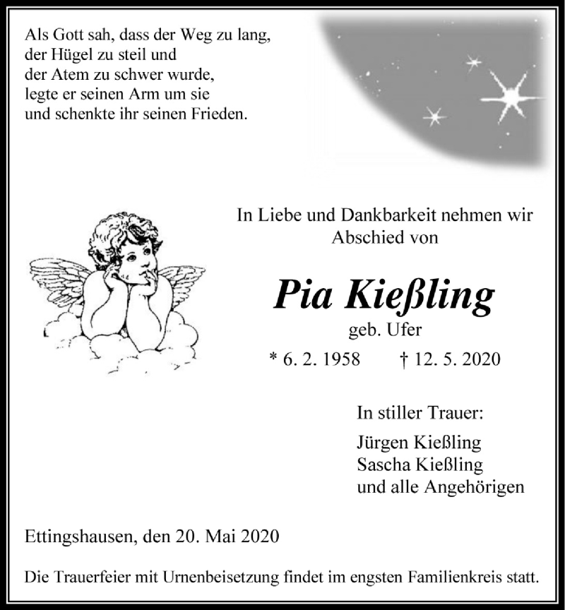  Traueranzeige für Pia Kießling vom 20.05.2020 aus Licher Wochenblatt