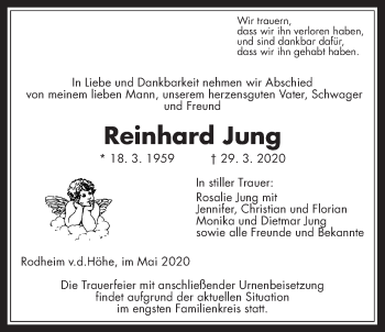 Traueranzeige von Reinhard Jung von Wetterauer Zeitung