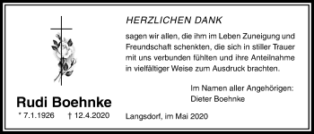 Traueranzeige von Rudi Boehnke von Licher Wochenblatt