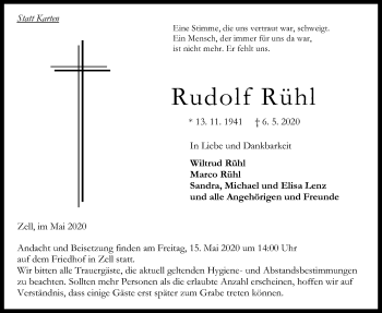 Traueranzeige von Rudolf Rühl von Alsfelder Allgemeine