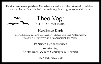 Traueranzeige von Theo Vogt von Bad Vilbel/Karben