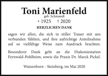 Traueranzeige von Toni Marienfeld von Pohlheimer Nachrichten