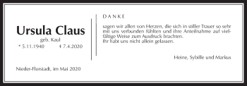 Traueranzeige von Ursula Claus von Wetterauer Zeitung