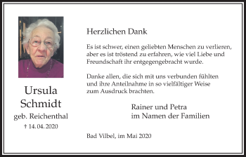 Traueranzeige von Ursula Schmidt von Bad Vilbel/Karben