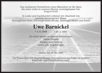 Traueranzeige von Uwe Barnickel von Giessener Allgemeine, Alsfelder Allgemeine