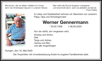 Traueranzeige von Werner Gennermann von Giessener Allgemeine, Alsfelder Allgemeine