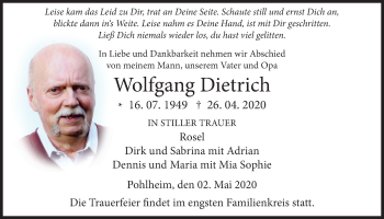 Traueranzeige von Wolfgang Dietrich von Giessener Allgemeine, Alsfelder Allgemeine