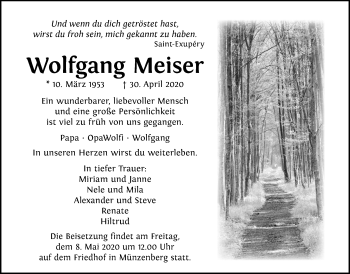 Traueranzeige von Wolfgang Meiser von Giessener Allgemeine, Alsfelder Allgemeine