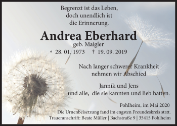 Traueranzeige von Andrea Eberhard von Giessener Allgemeine, Alsfelder Allgemeine
