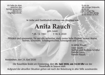 Traueranzeige von Anita Rauch von Giessener Allgemeine, Alsfelder Allgemeine