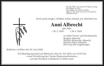 Traueranzeige von Anni Albrecht von Wetterauer Zeitung