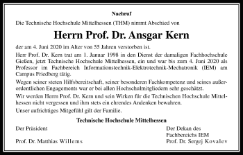 Traueranzeige von Ansgar Kern von Wetterauer Zeitung, Giessener Allgemeine, Alsfelder Allgemeine