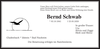 Traueranzeige von Bernd Schwab von Wetterauer Zeitung