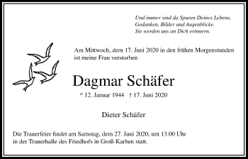 Traueranzeige von Dagmar Schäfer von Bad Vilbel/Karben