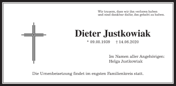 Traueranzeige von Dieter Justkowiak von Wetterauer Zeitung