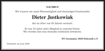Traueranzeige von Dieter Justkowiak von Wetterauer Zeitung