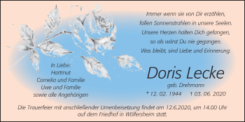 Traueranzeige von Doris Lecke von Wetterauer Zeitung