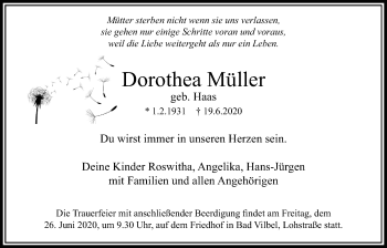 Traueranzeige von Dorothea Müller von Bad Vilbel/Karben