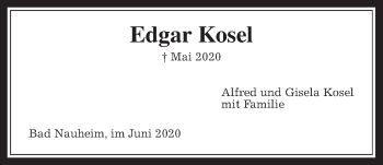 Traueranzeige von Edgar Kosel von Wetterauer Zeitung