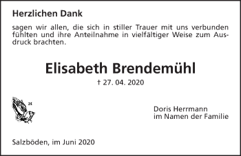Traueranzeige von Elisabeth Brendemühl von Giessener Allgemeine, Alsfelder Allgemeine