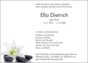 Traueranzeige von Ella Dietrich von Giessener Allgemeine, Alsfelder Allgemeine