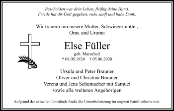 Traueranzeige von Else Füller von Bad Vilbel/Karben