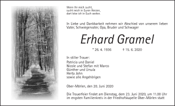 Traueranzeige von Erhard Gramel von Wetterauer Zeitung