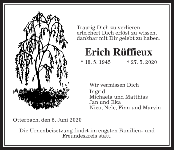 Traueranzeige von Erich Rüffieux von Alsfelder Allgemeine