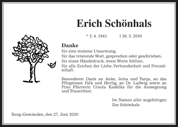 Traueranzeige von Erich Schönhals von Alsfelder Allgemeine