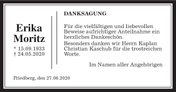 Traueranzeige von Erika Moritz von Wetterauer Zeitung
