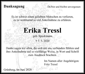 Traueranzeige von Erika Tressl von Giessener Allgemeine, Alsfelder Allgemeine