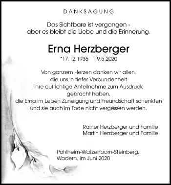 Traueranzeige von Erna Herzberger von Giessener Allgemeine, Alsfelder Allgemeine