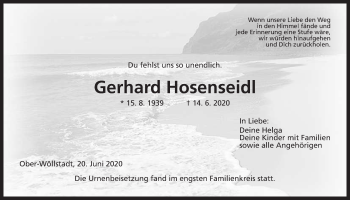 Traueranzeige von Gerhard Hosenseidl von Wetterauer Zeitung